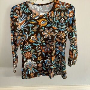 Floral Long Sleeve Top - Blue, Orange, White